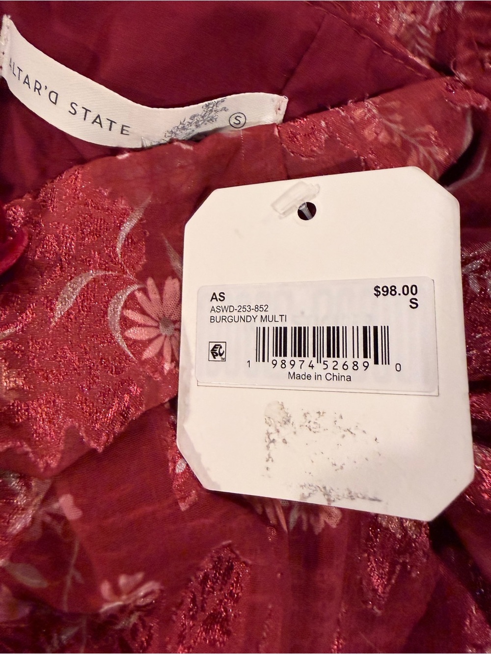 Altar’d State Junie Floral Maxi Dress Burgundy S NWT - Picture 12 of 12